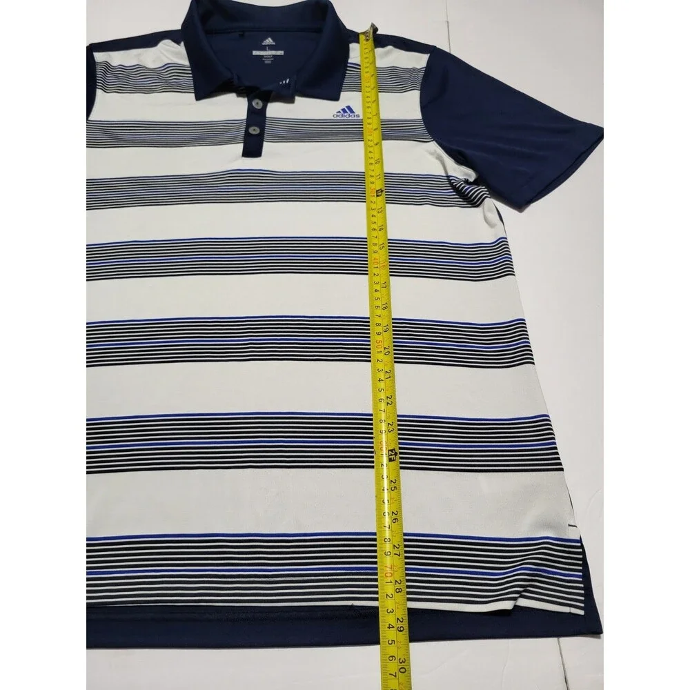 (#18) ADIDAS GOLF  Polo Size men's  Large Navy White Striped Short Sleeve